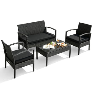 4 Pieces Patio Rattan Furniture Set with Cushion