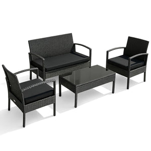 4 Pieces Patio Rattan Furniture Set with Cushion