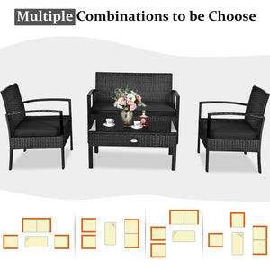 4 Pieces Patio Rattan Furniture Set with Cushion