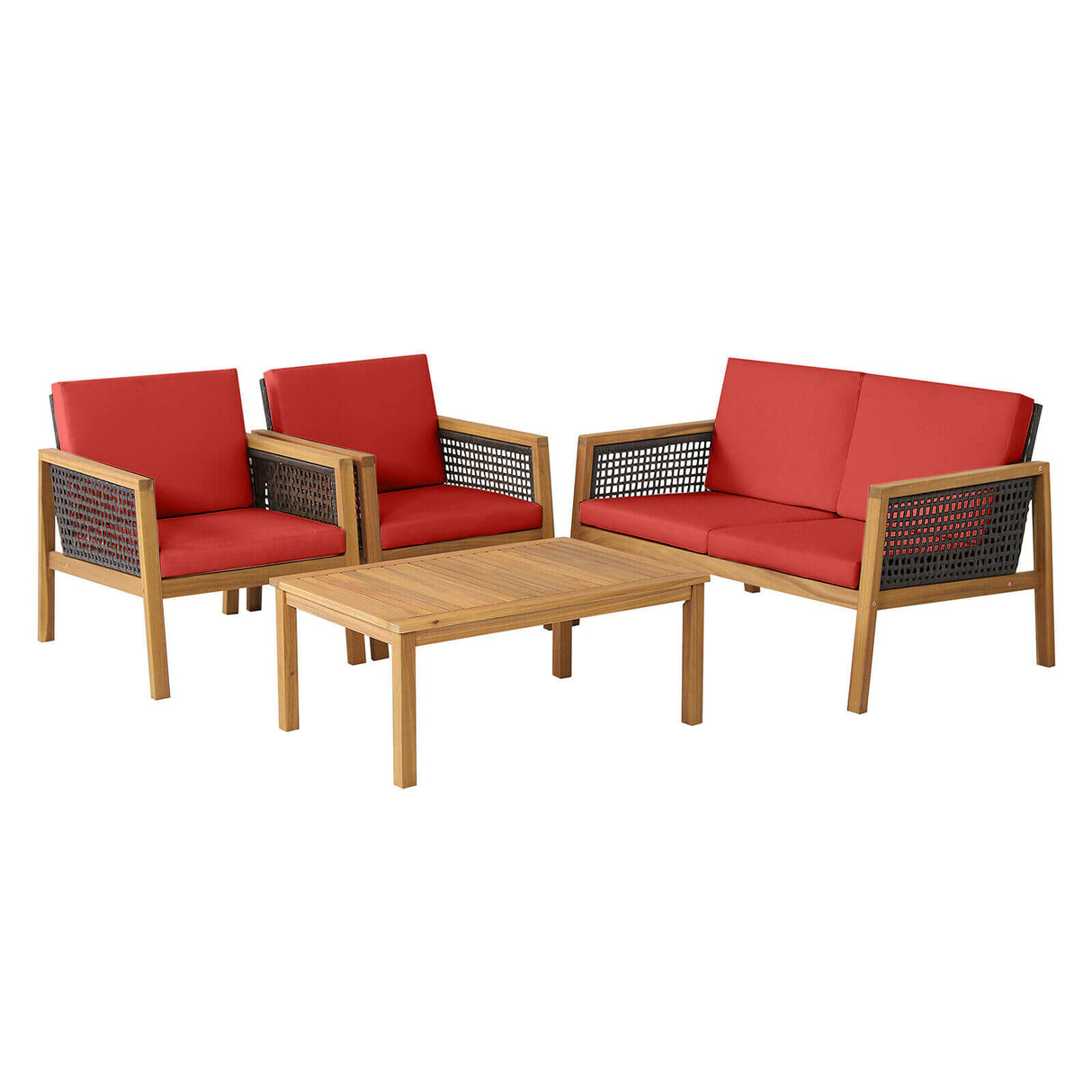 4 Pieces Patio Rattan Furniture Set with Removable Cushions-White