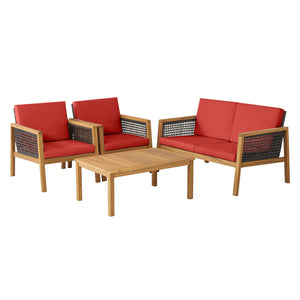 4 Pieces Patio Rattan Furniture Set with Removable Cushions-White