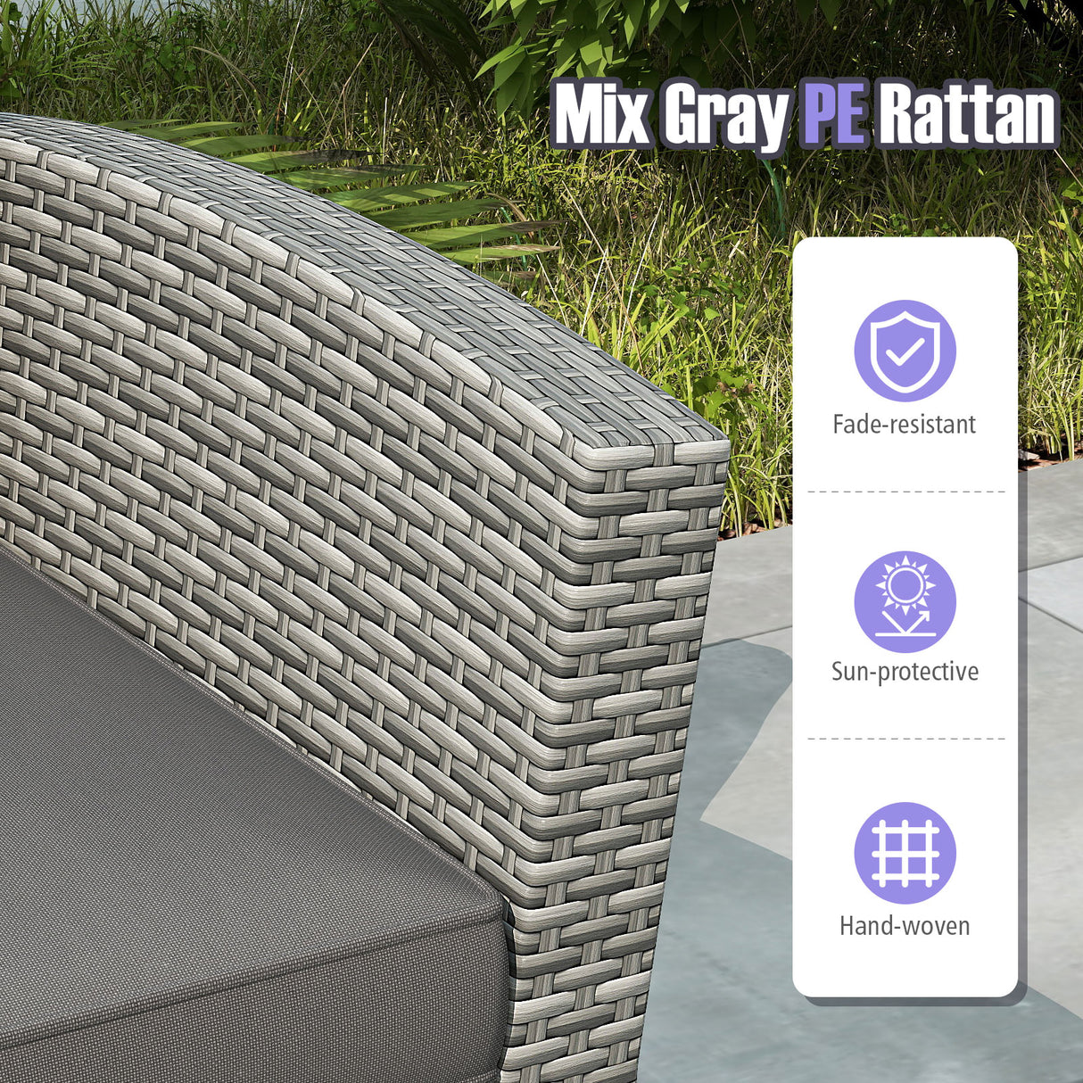 4 Pieces Patio Rattan Furniture Set Sofa Table with Storage Shelf Cushion-Gray