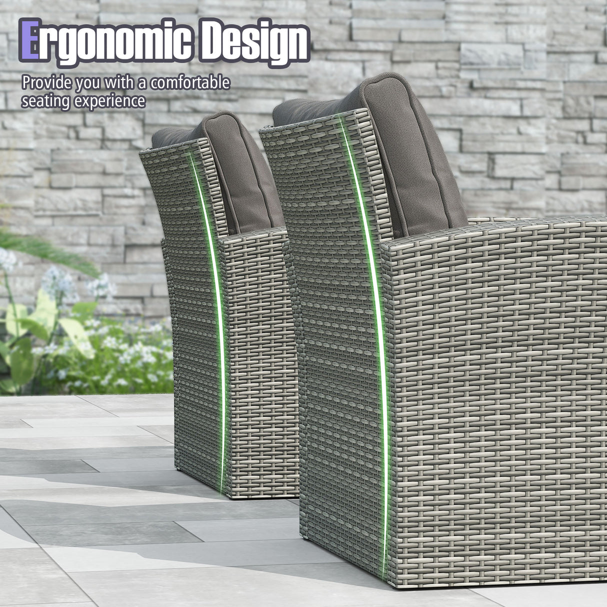 4 Pieces Patio Rattan Furniture Set Sofa Table with Storage Shelf Cushion-Gray