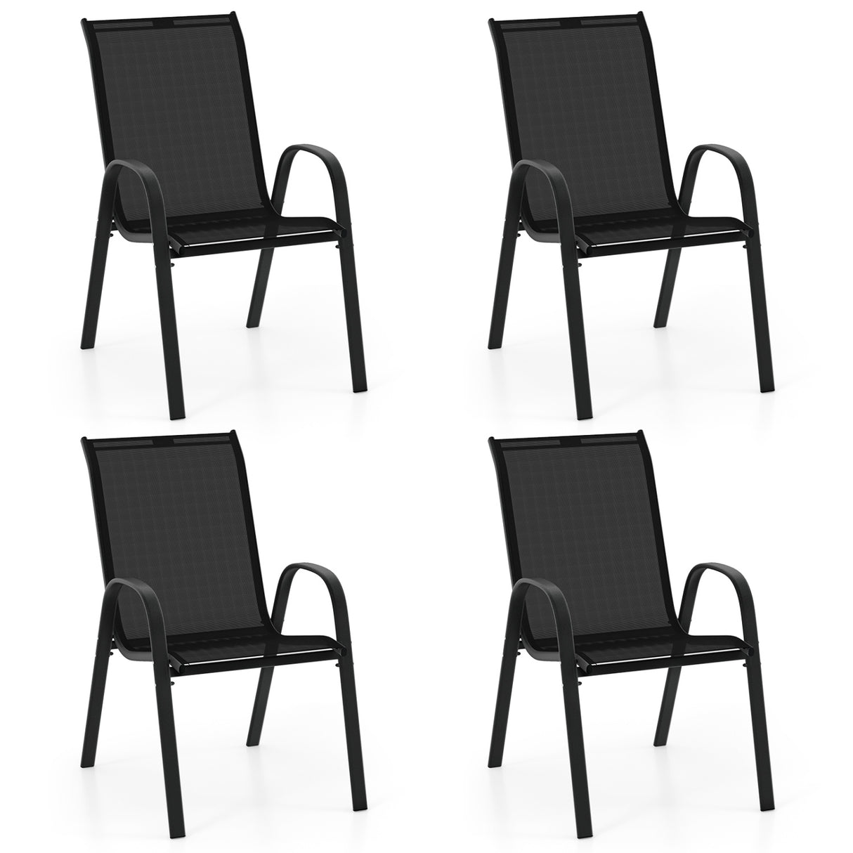 4 Pieces Stackable Patio Dining Chairs Set with Armrest-Black