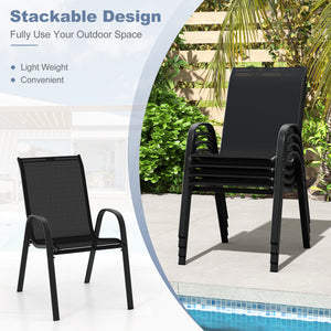 4 Pieces Stackable Patio Dining Chairs Set with Armrest-Black