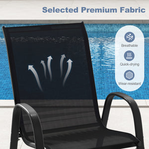 4 Pieces Stackable Patio Dining Chairs Set with Armrest-Black