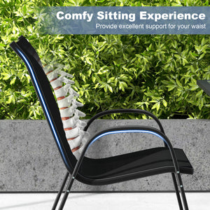4 Pieces Stackable Patio Dining Chairs Set with Armrest-Black