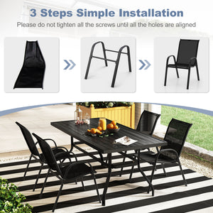 4 Pieces Stackable Patio Dining Chairs Set with Armrest-Black