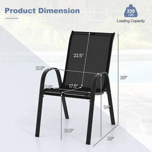 4 Pieces Stackable Patio Dining Chairs Set with Armrest-Black