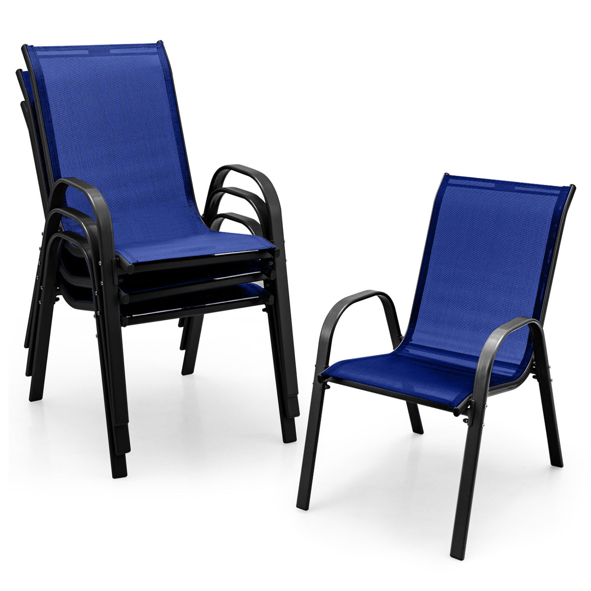 4 Pieces Stackable Patio Dining Chairs Set with Armrest-Navy