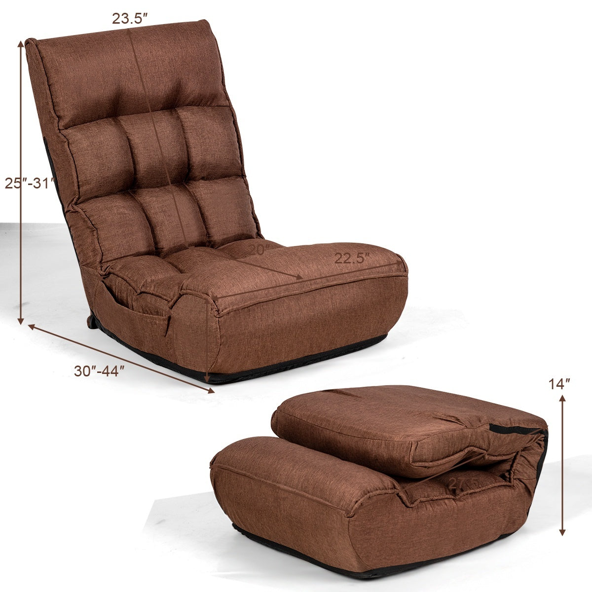 4-Position Adjustable Floor Chair Folding Lazy Sofa-Coffee