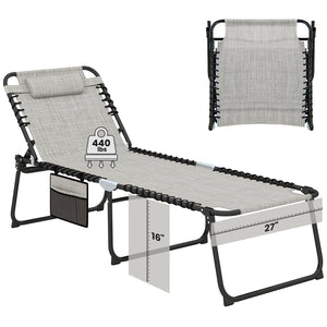 4 Position Folding Lounge Chaise with Adjustable Backrest and Footrest-Gray