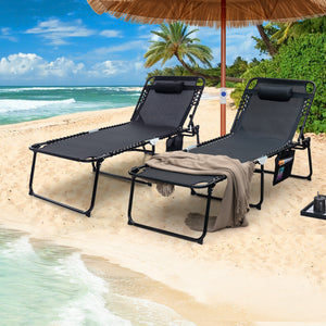 4 Position Folding Lounge Chaise with Adjustable Backrest and Footrest-Gray