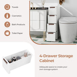 3/4/5/6-Drawer Rolling Organizer Unit Narrow Storage Cabinet with Built-In Wheels for Small Space-4-Drawer