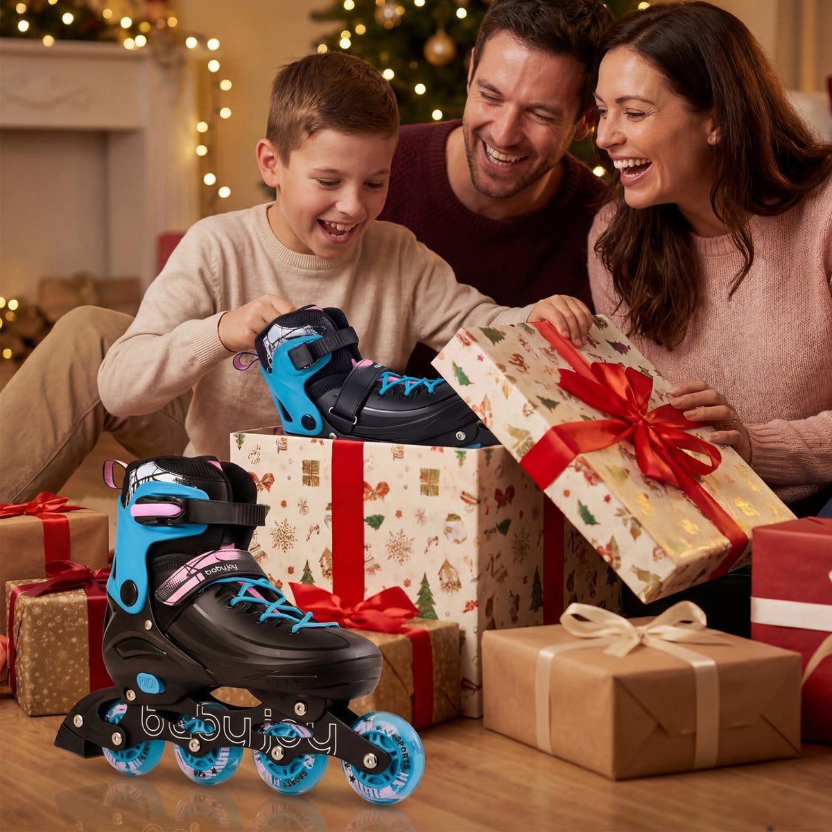 4-Size Adjustable Light-Up Kids Inline Skates for Kids Ages 7-9-Black