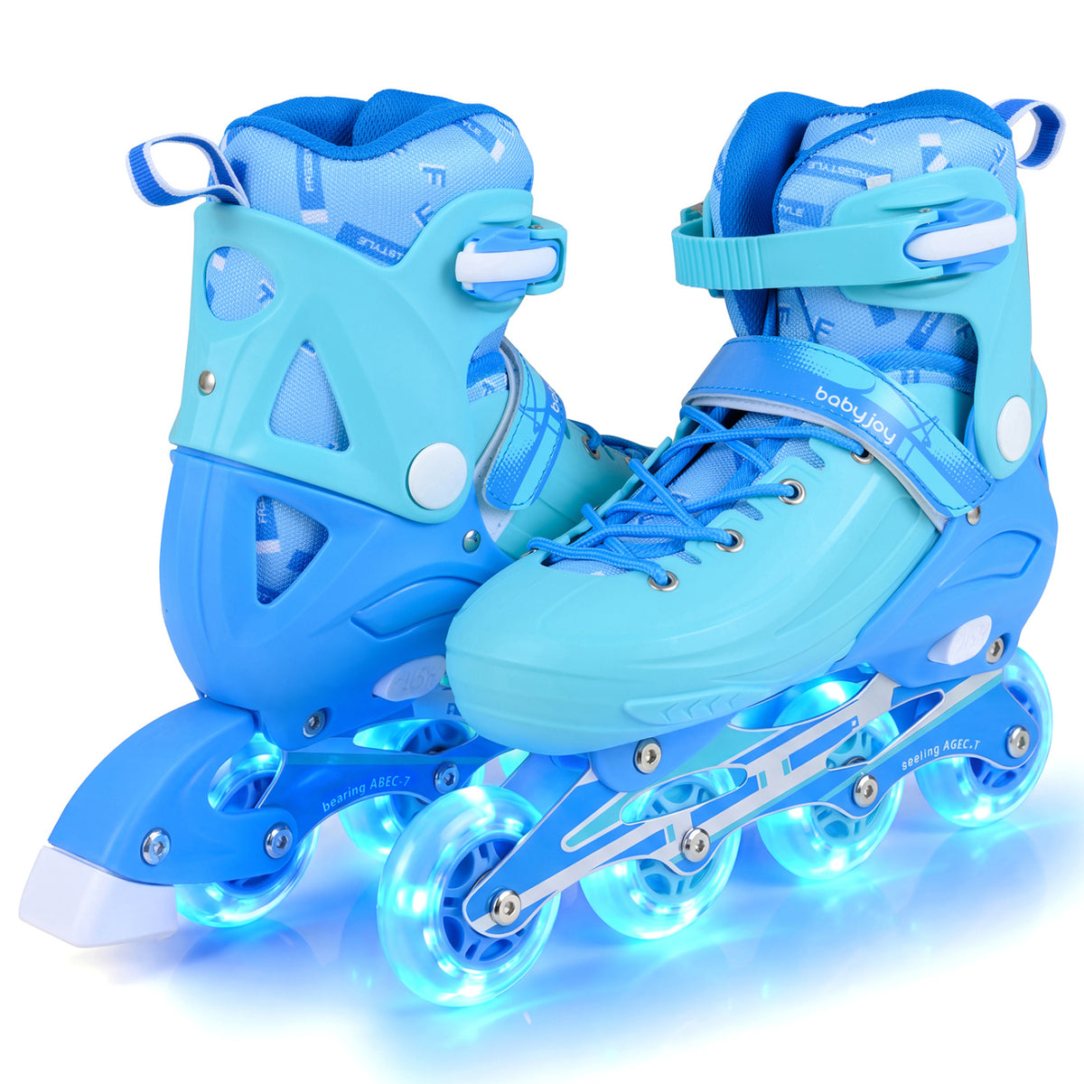4-Size Adjustable Light-Up Kids Inline Skates for Kids Ages 9-14-Blue