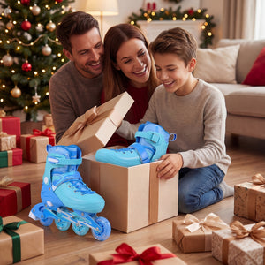 4-Size Adjustable Light-Up Kids Inline Skates for Kids Ages 9-14-Blue