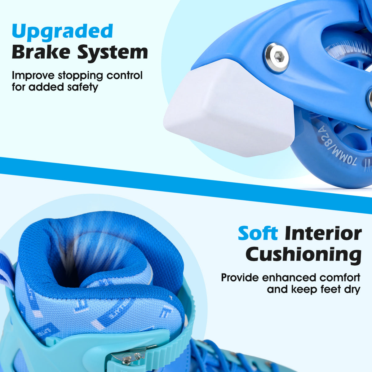4-Size Adjustable Light-Up Kids Inline Skates for Kids Ages 9-14-Blue