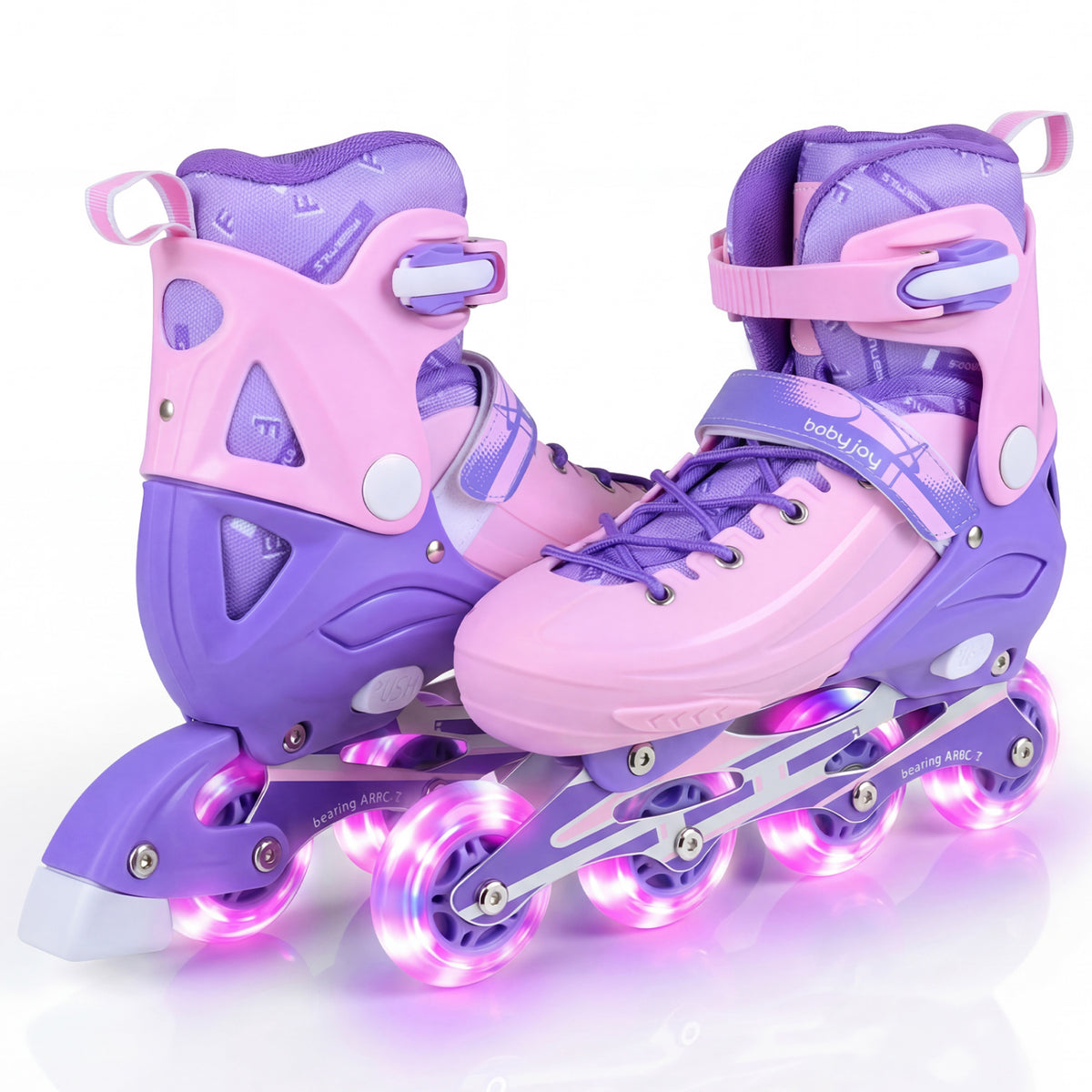 4-Size Adjustable Light-Up Kids Inline Skates for Kids Ages 9-14-Purple