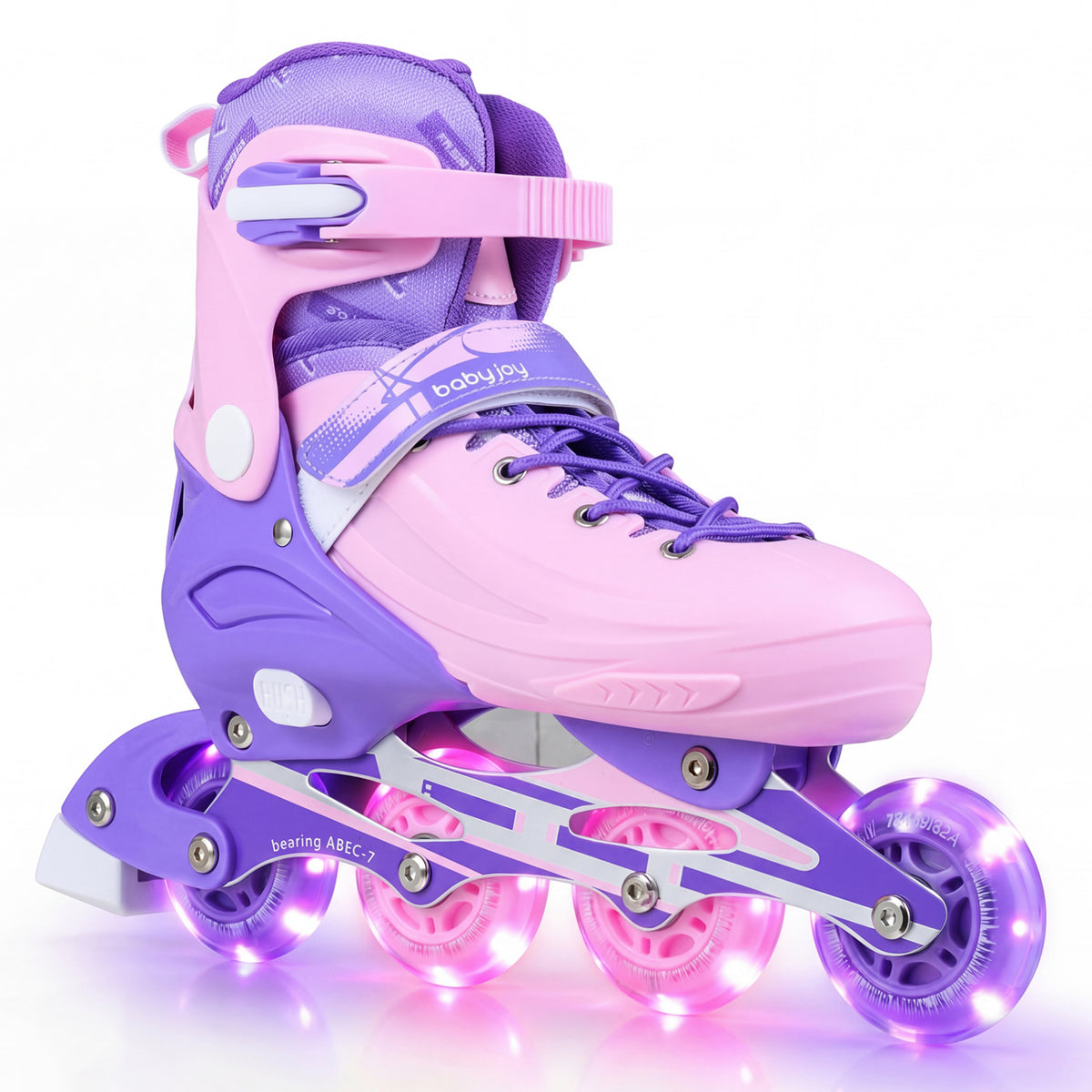 4-Size Adjustable Light-Up Kids Inline Skates for Kids Ages 9-14-Purple