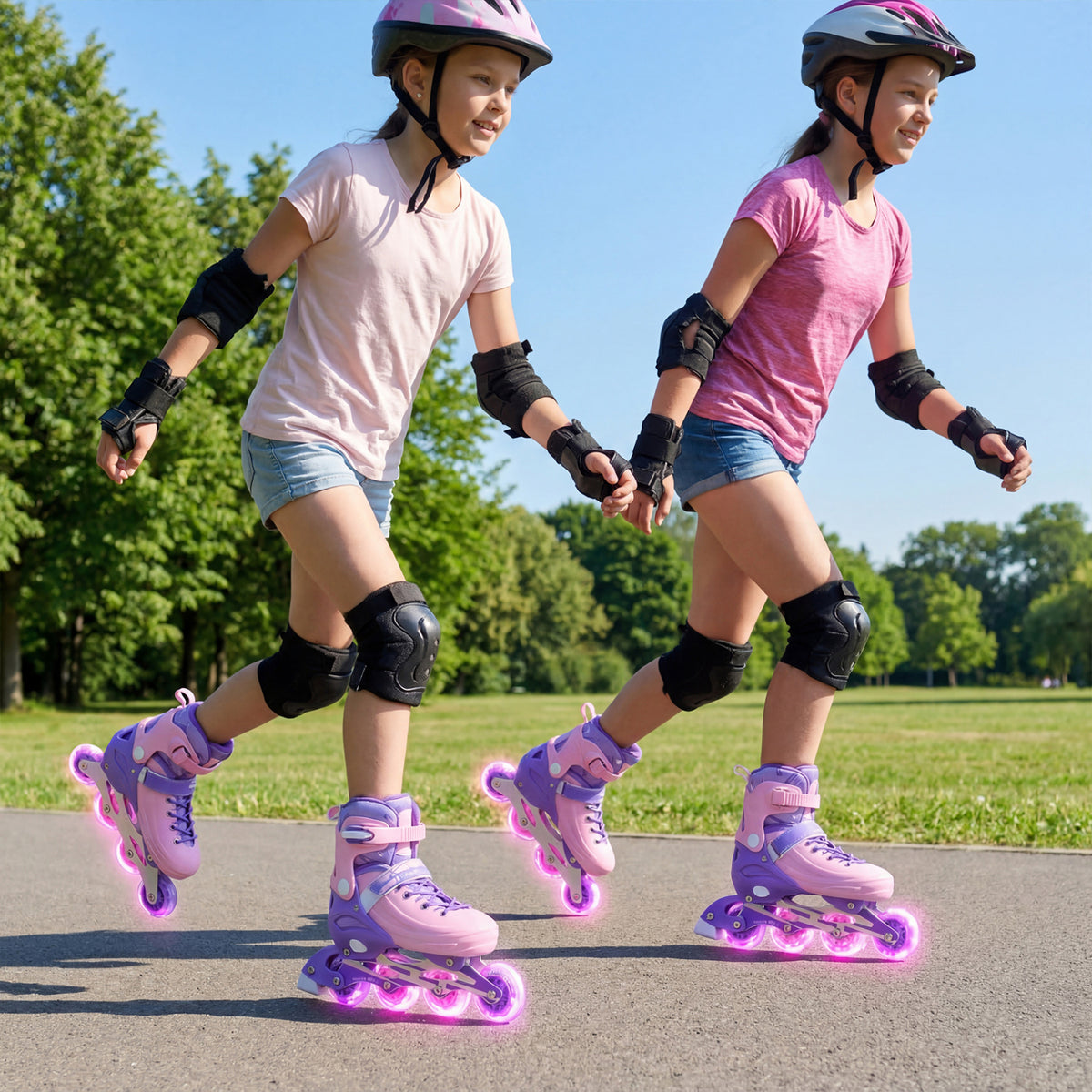 4-Size Adjustable Light-Up Kids Inline Skates for Kids Ages 9-14-Purple