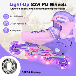 4-Size Adjustable Light-Up Kids Inline Skates for Kids Ages 9-14-Purple