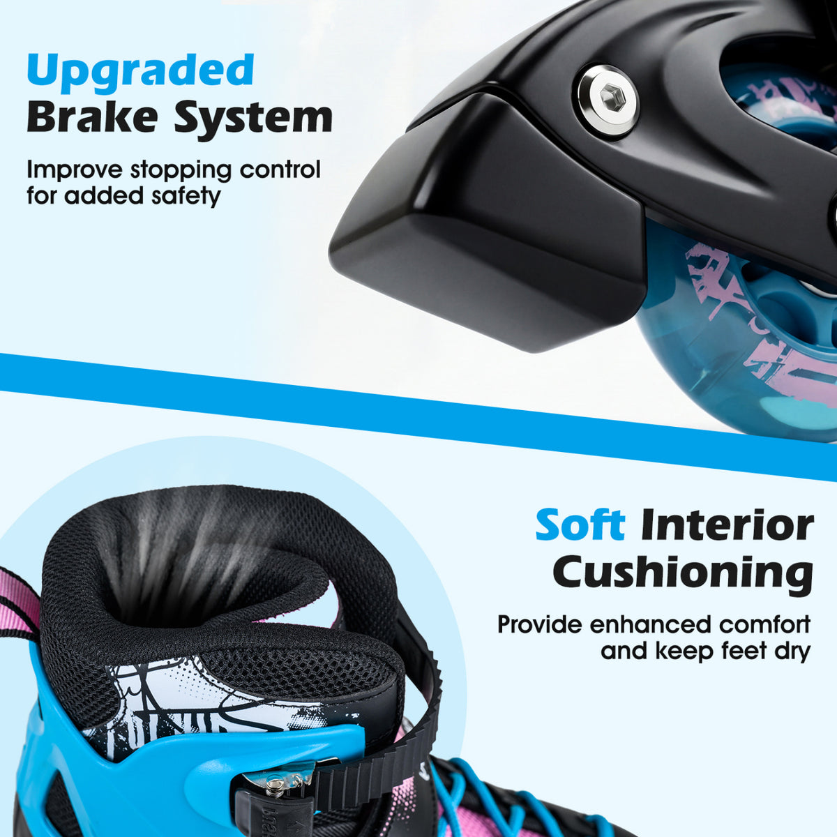 4-Size Adjustable Light-Up Kids Inline Skates for Kids Ages 9-14-Black