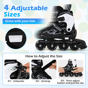 4 Sizes Adjustable Blade Roller with Light-up Wheels for Youth-Black