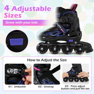4 Sizes Adjustable Blade Roller with Light-up Wheels for Youth-Purple
