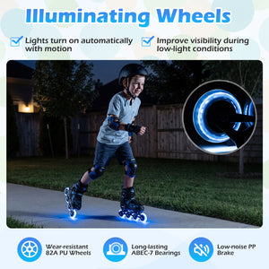 4 Sizes Adjustable Blade Roller with Light-up Wheels for Youth-Blue