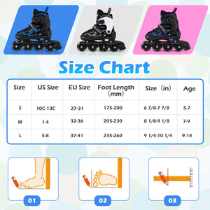 4 Sizes Adjustable Blade Roller with Light-up Wheels for Youth-Black