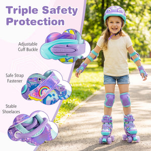 4 Sizes Adjustable Kids Roller Skates with Light-up Wheels and Safety Protection S Size-Purple