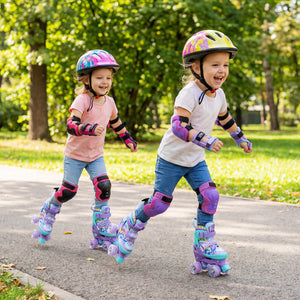 4 Sizes Adjustable  Kids Roller Skates with Light-up Wheels and Safety Protection-Purple