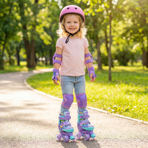 4 Sizes Adjustable  Kids Roller Skates with Light-up Wheels and Safety Protection-Purple
