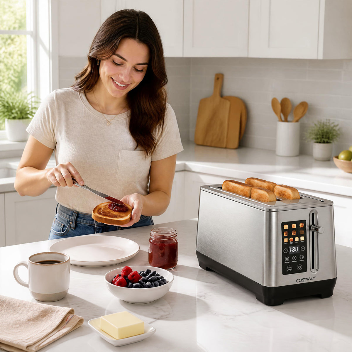 4 Slice Toaster with 6 Browning Levels and 4 Bread Types-Silver
