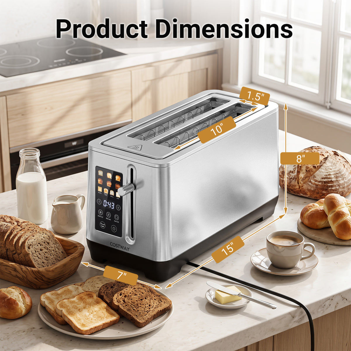4 Slice Toaster with 6 Browning Levels and 4 Bread Types-Silver