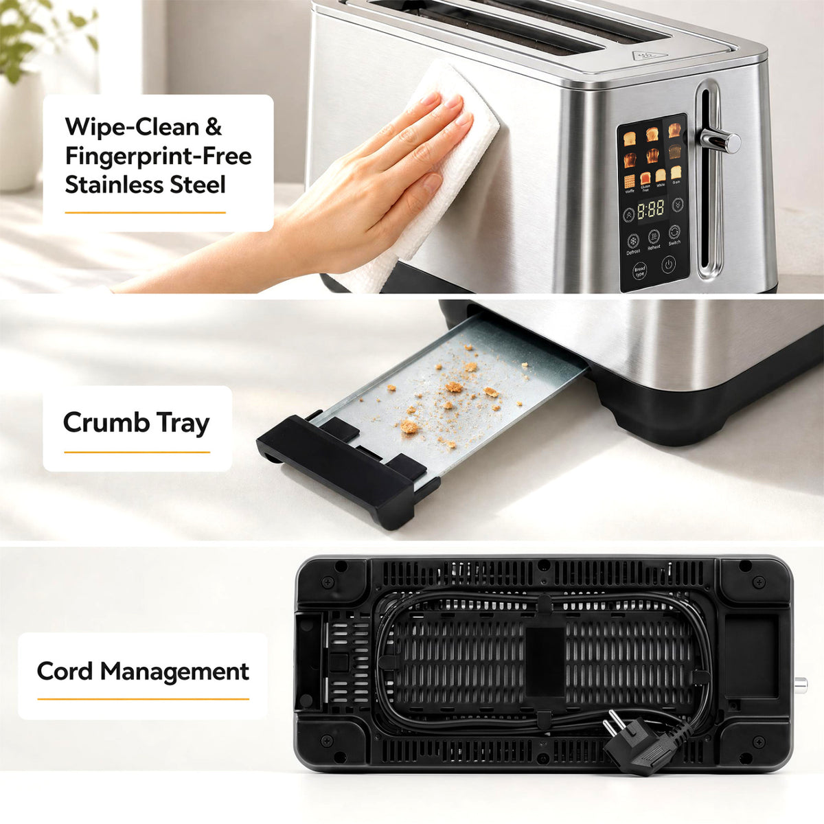 4 Slice Toaster with 6 Browning Levels and 4 Bread Types-Silver