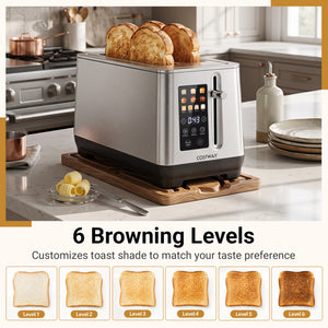 4 Slice Toaster with 6 Browning Levels and 4 Bread Types-Silver