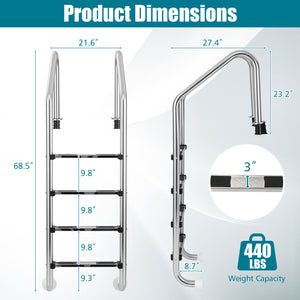 4-Step Inground Pool Ladder Stainless Steel Swimming Pool Ladder
