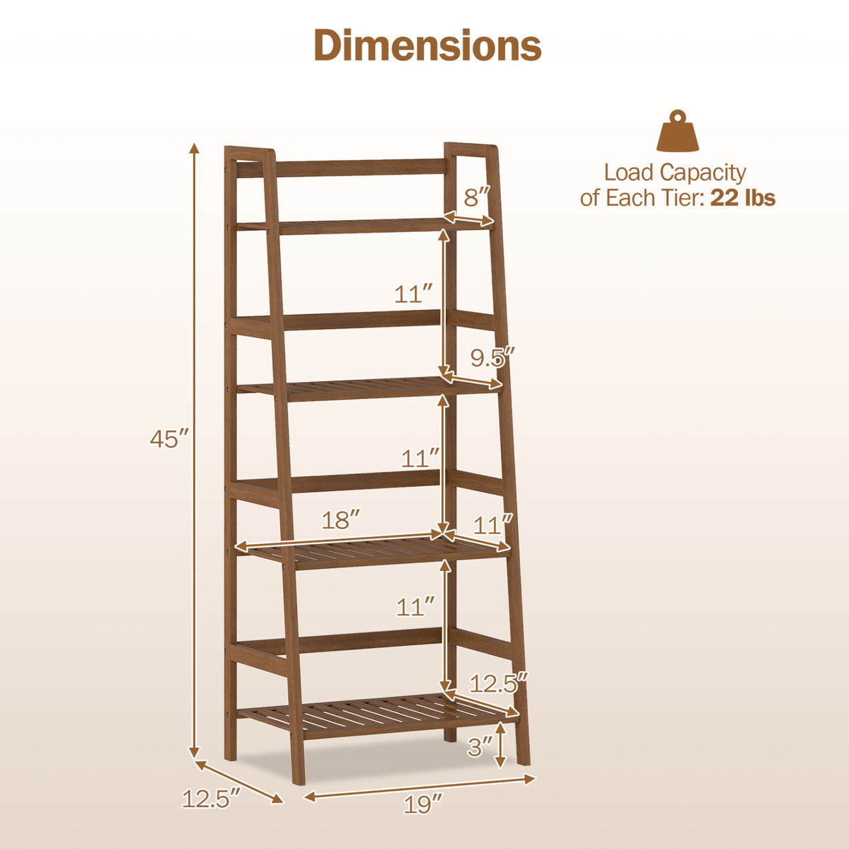 4-Tier Bamboo Plant Rack with Guardrails Stable and Space-Saving-Walnut