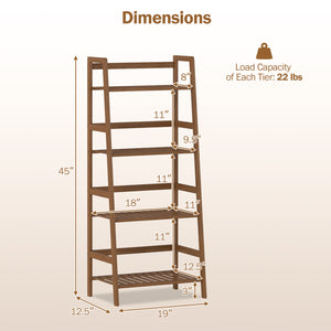 4-Tier Bamboo Plant Rack with Guardrails Stable and Space-Saving-Walnut