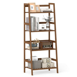 4-Tier Bamboo Plant Rack with Guardrails Stable and Space-Saving-Walnut