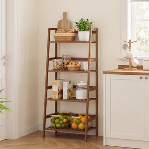 4-Tier Bamboo Plant Rack with Guardrails Stable and Space-Saving-Walnut