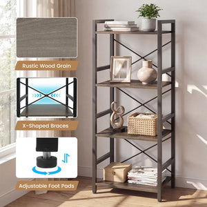 4-Tier Bookshelf Narrow Freestanding Display Shelf with Metal Frame-Oak
