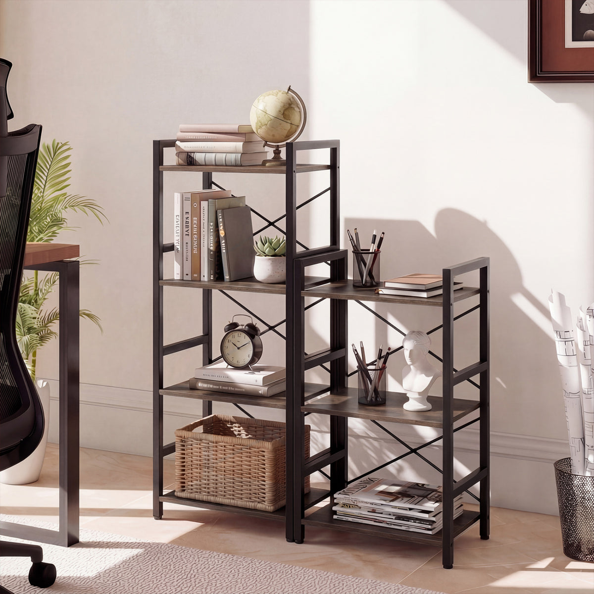 4-Tier Bookshelf Narrow Freestanding Display Shelf with Metal Frame-Oak