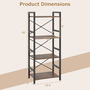 4-Tier Bookshelf Narrow Freestanding Display Shelf with Metal Frame-Rustic Brown