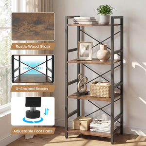 4-Tier Bookshelf Narrow Freestanding Display Shelf with Metal Frame-Rustic Brown