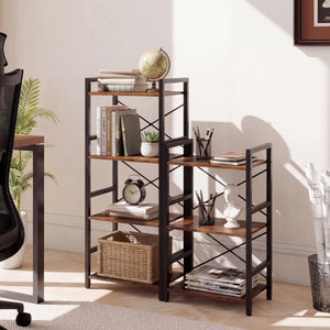 4-Tier Bookshelf Narrow Freestanding Display Shelf with Metal Frame-Rustic Brown