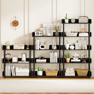 4-Tier Bookshelf Open Bookcase with Anti-Tipping Kit Industrial Storage Unit-Black