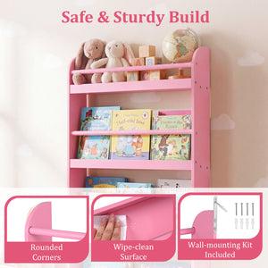4-Tier Bookshelf Organizer for Toys and Books with Basswood Crossbar-Pink